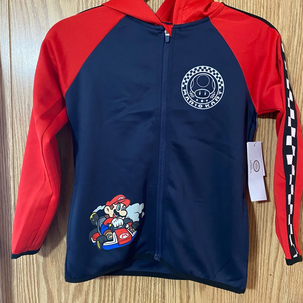 Nintendo Kids Red and Navy Mario Kart Zip-Up Jacket Size 6/7